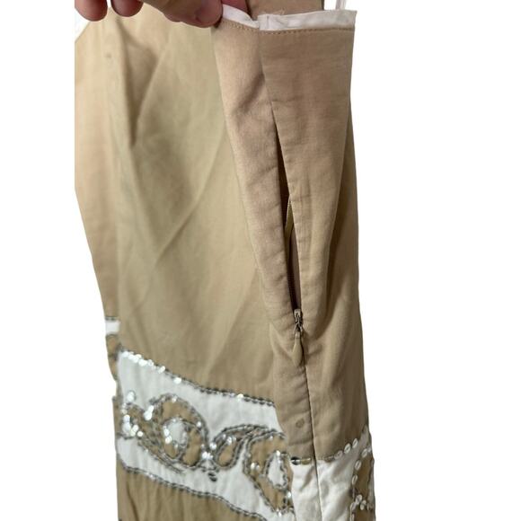BCBGMAXAZARIA Tan and White Striped Floral Sequin Dress, Size 2 - Picture 3 of 8